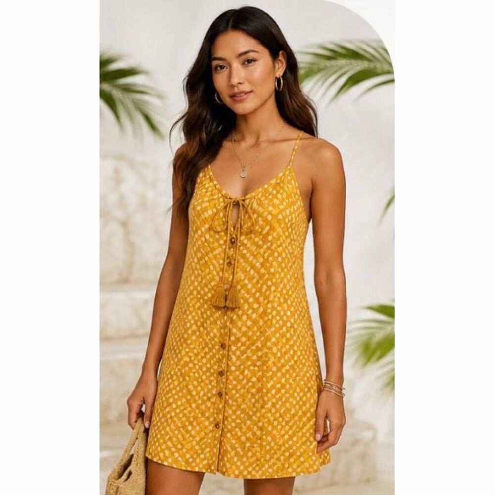 Plenty by Tracy Reese Silk Dress Petite P Yellow Geometric Tassel Boho